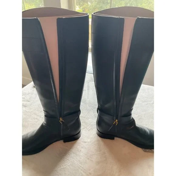 Tory Burch Everly Black Logo Knee High Leather Riding Boots size 7M - Picture 12 of 16